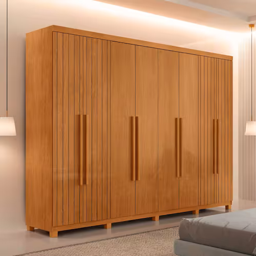 Guarda Roupa Casal Toronto 100 MDF 8 Portas e 4 Gavetas com Pes Moderna Mobilia - Caramelo