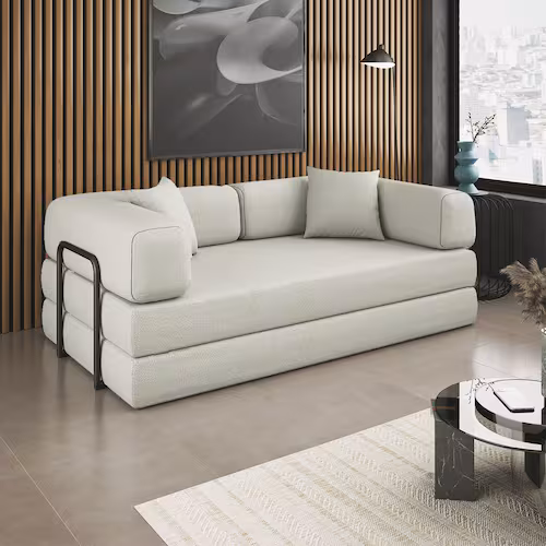 Sofá Cama Colchão Casal Compactair Confortável Sala Balaqui - Bege