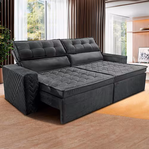 Sofá 3 Lugares Cama inBox Belém Retrátil e Reclinável Revestido em Suede Velusoft - 200cm de Largura