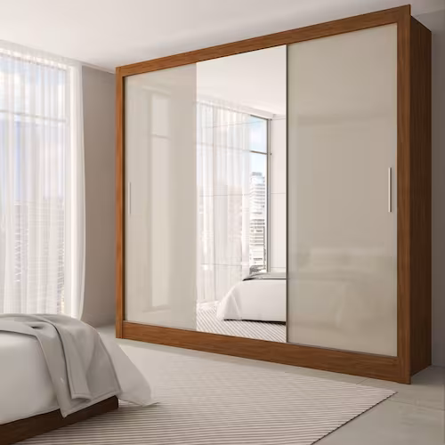 Guarda-Roupa Casal Katherine Slim 3 Portas com Espelho - Bege