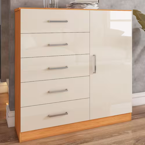 Cômoda Angra 5 Gavetas 1 Porta Cinamomo/Off White - Panorama Móveis - Bege