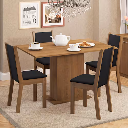 Conjunto Sala de Jantar Madesa Talita Mesa Tampo de Madeira com 4 Cadeiras - Marrom 4 Cadeiras - Marrom