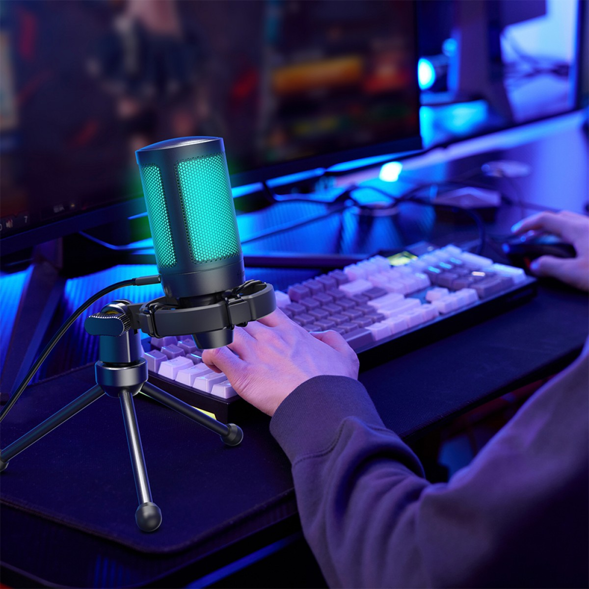 Microfone Gamer Condensador Fifine SuperFrame Edition SFM2, USB, RGB, Black