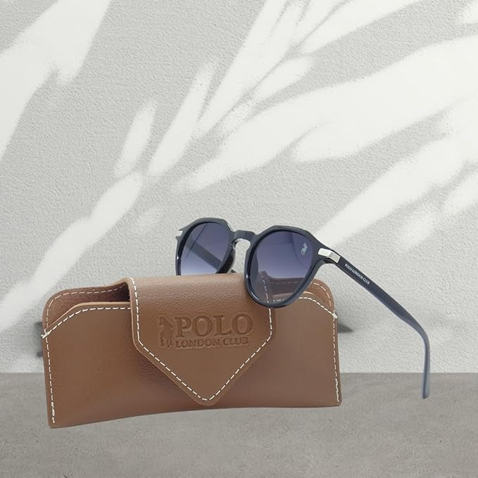 Óculos de Sol Polo London Club, design Redondo Clássico Premium UV400   Case Couro ECO