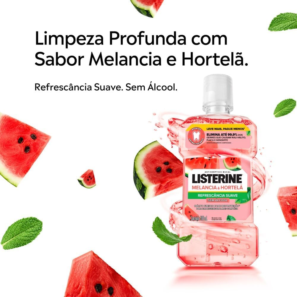 LISTERINE® Melancia & Hortelã Enxaguante Bucal Sem Álcool, 500mL