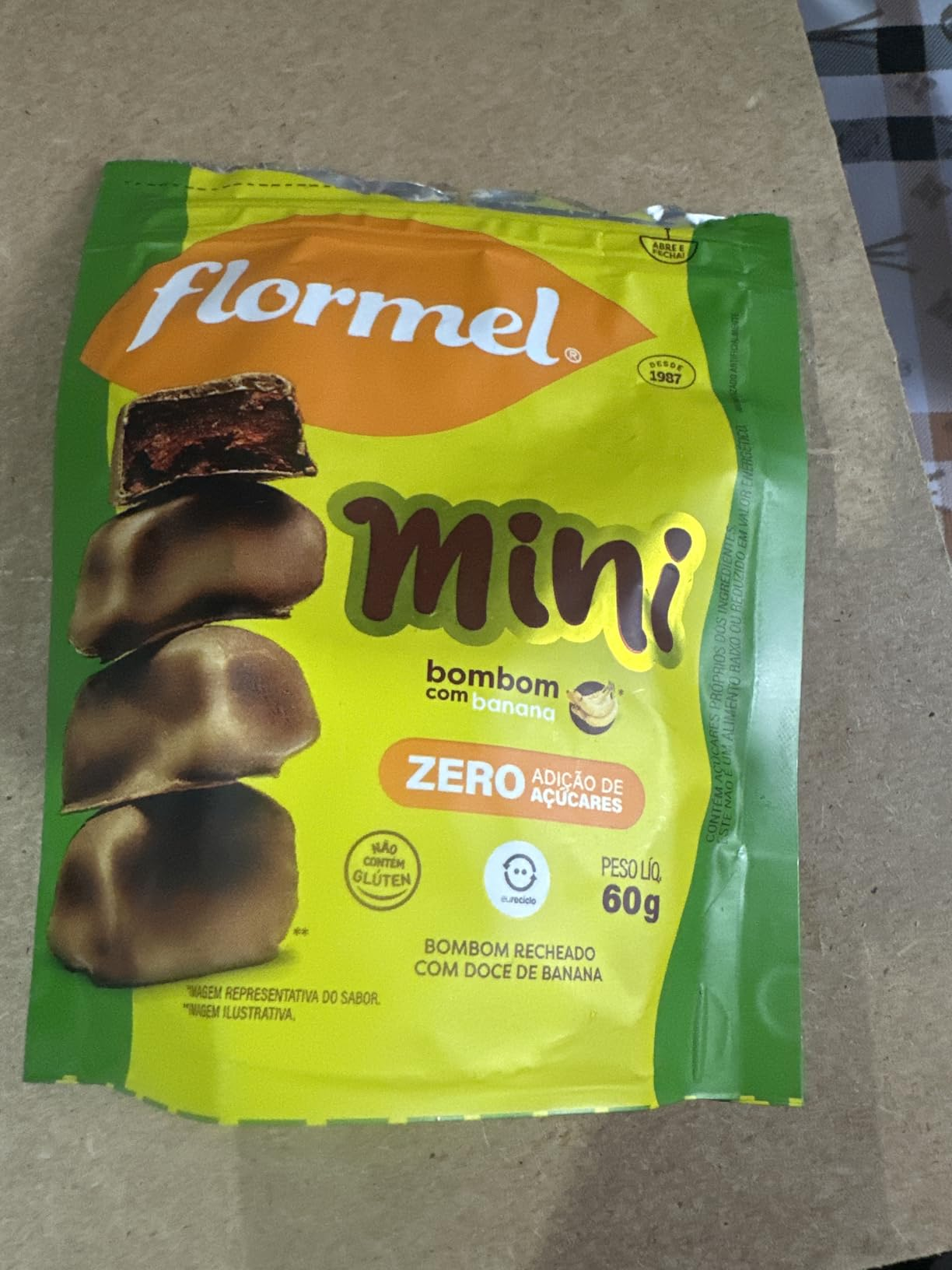 Mini Bombom com Banana FLORMEL Zero Açúcar 60 Gramas