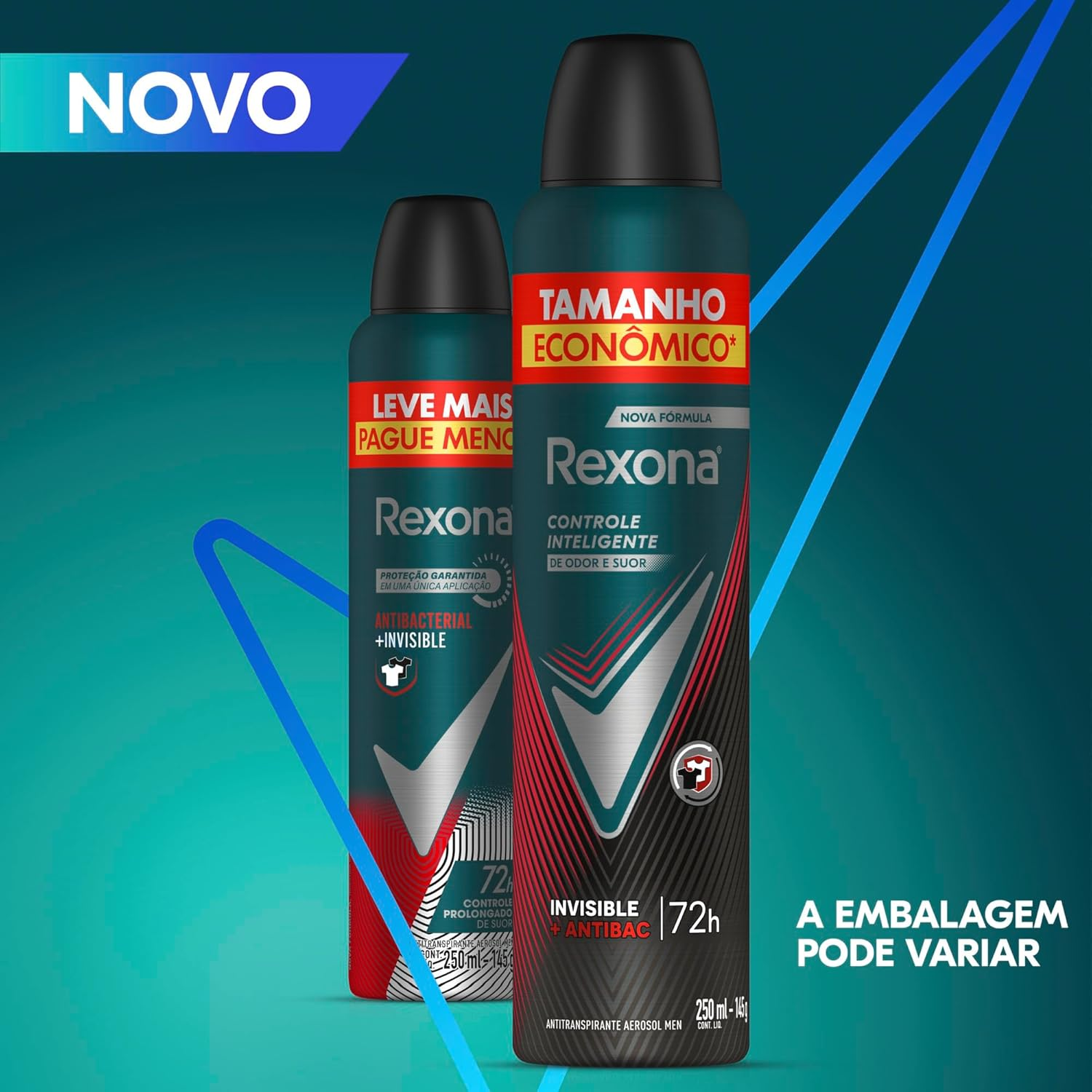 Rexona Antitranspirante Aerossol Antibacterial e Invisible Men 250Ml Leve Mais Pague Menos (A Embalagem Pode Variar)