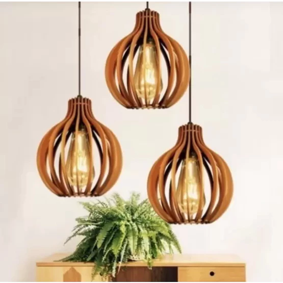 Kit 3 Pendente Luminaria Decorativa Balcão Cozinha Quarto Salão Varanda Cor Marrom - 3Cqm/Sf