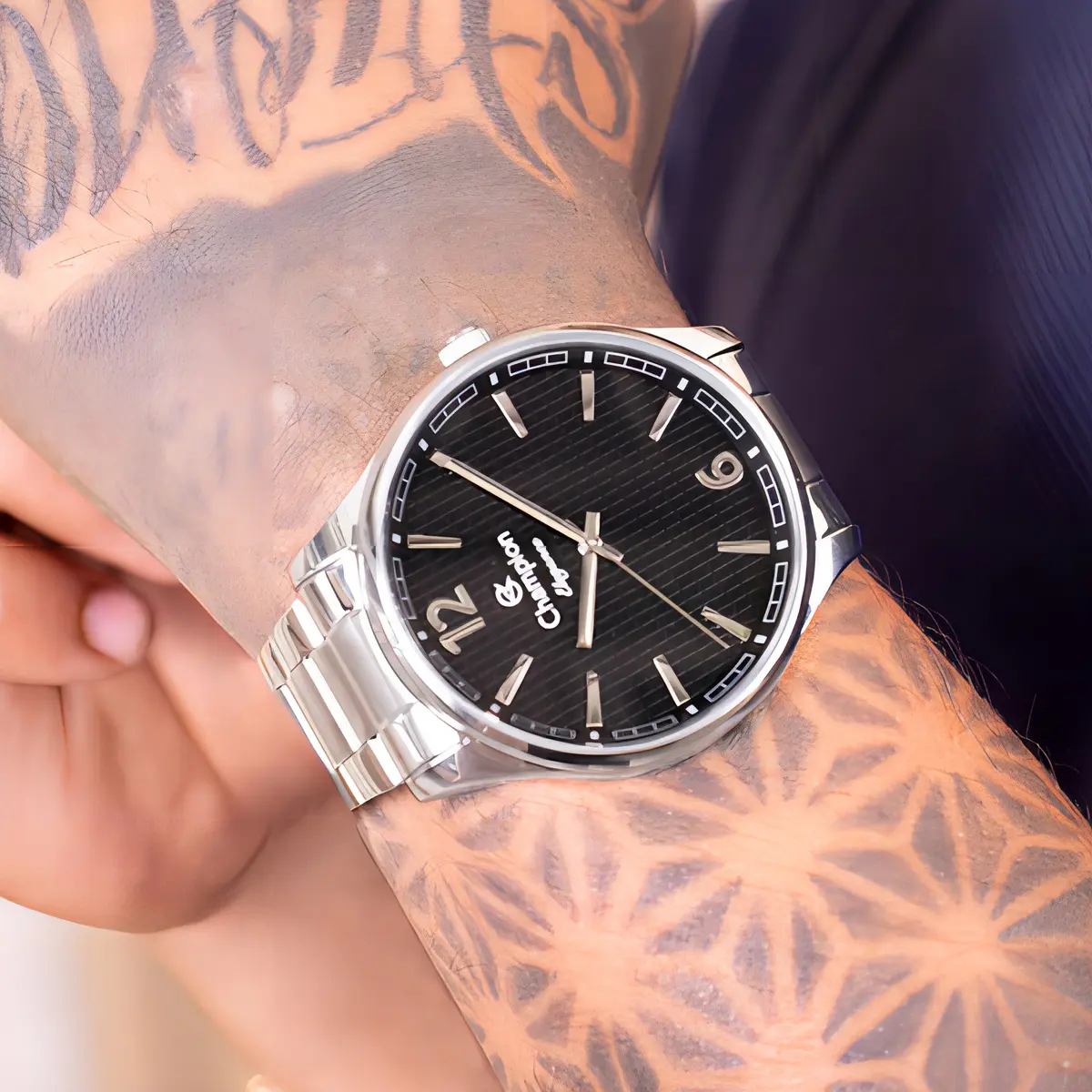 Relógio Masculino Champion CN27670T Cor da Correia Prateado com Fundo Preto Prova D´Agua 50 Metros Minimalista