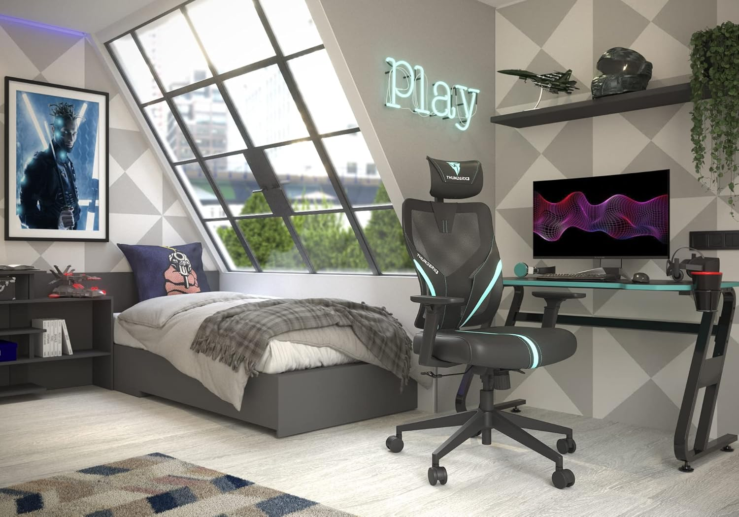 Cadeira Ergonômica Yama1 Ciano ThunderX3