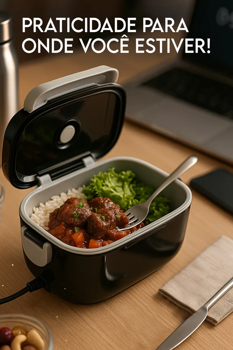 Marmita Elétrica Térmica Portátil 1,5l Bivolt 110/220v Veicular 12/24v Aquecedora De Alimentos Lunch Box Com Divisórias Colher Cabo Carro Caminhão Refeição Quente Rápida Prática Viagem Trabalho