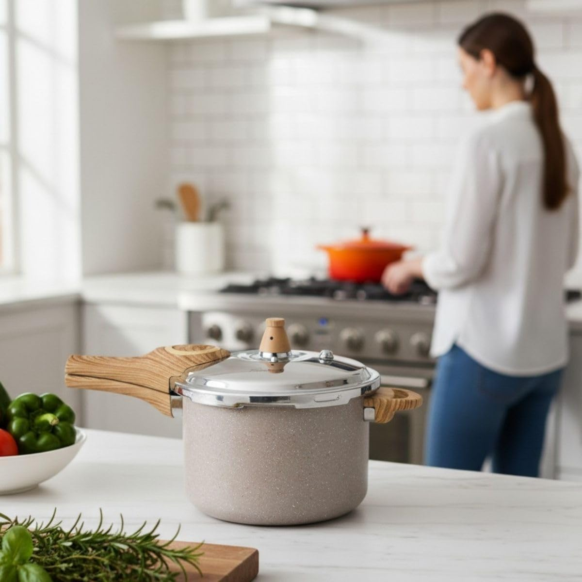 Brinox - Panela de Pressão 4,2L Antiaderente Ceramic Life Pressure com Fundo de Indução - Areia