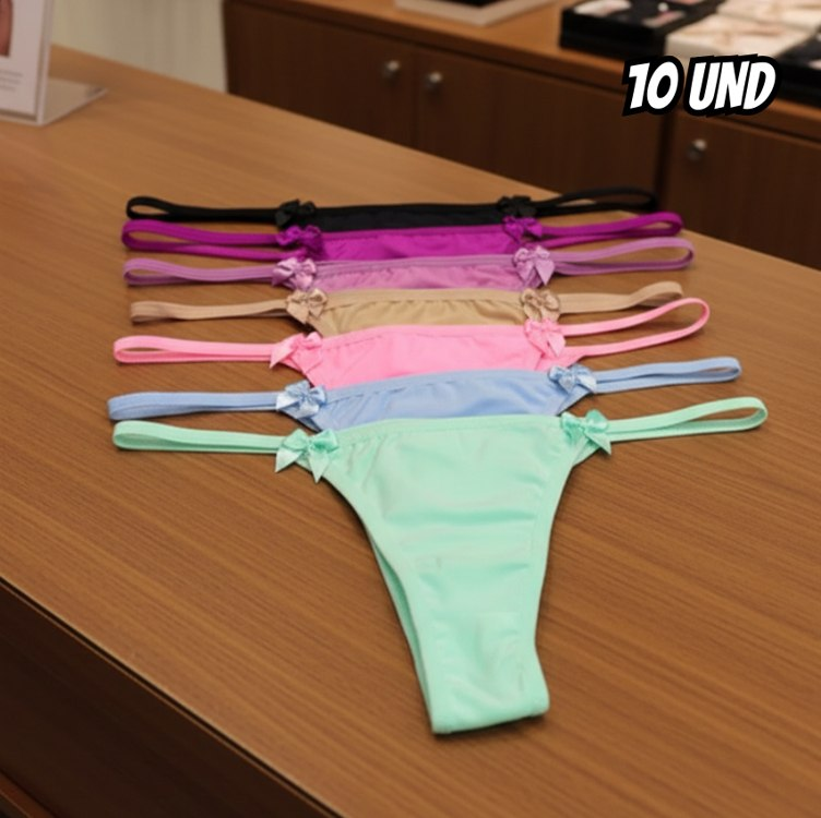 Kit 10 Calcinha Feminina De Renda Fio Dental Duplo