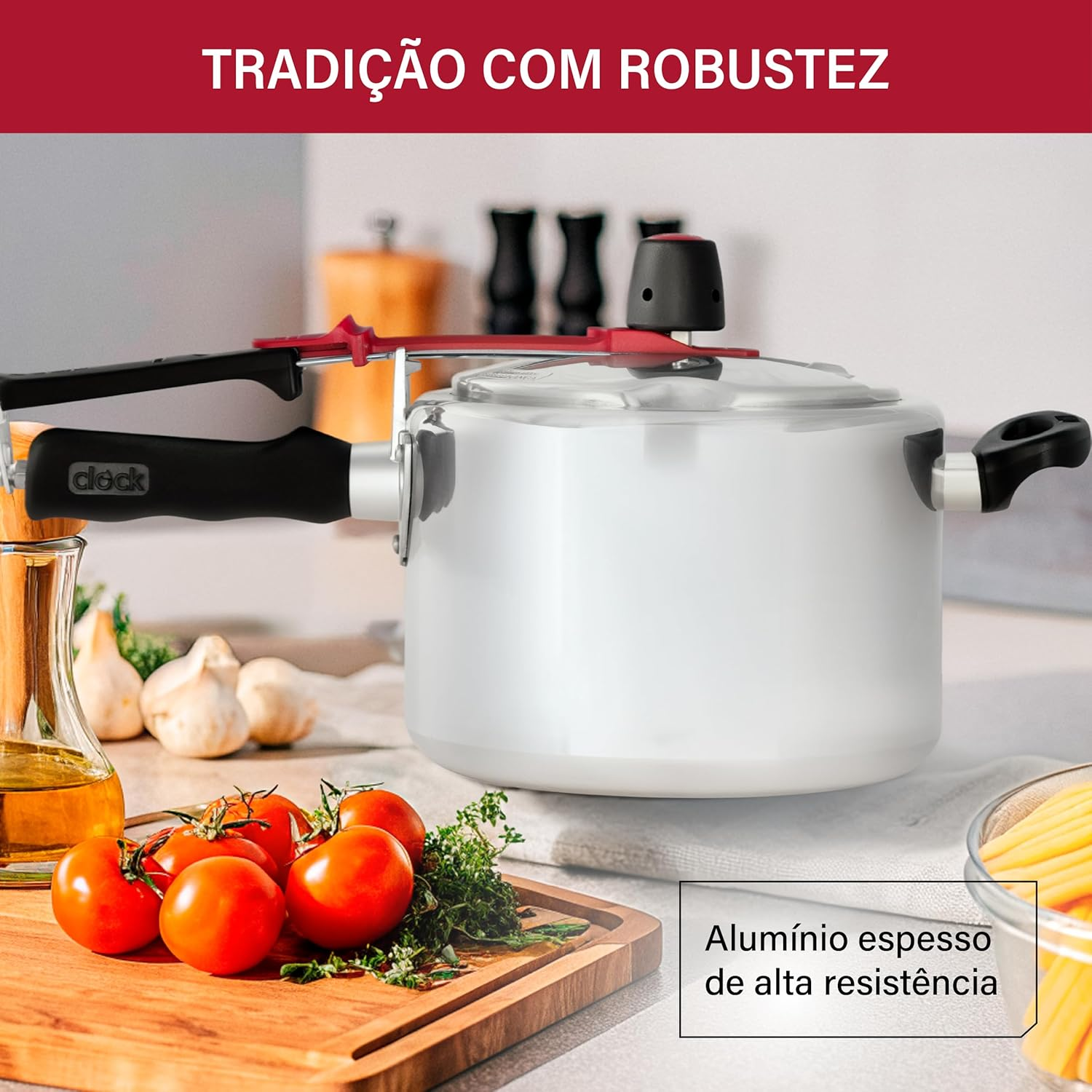 Panela de Pressão Clock Original com Fechamento Interno 4,5 Litros