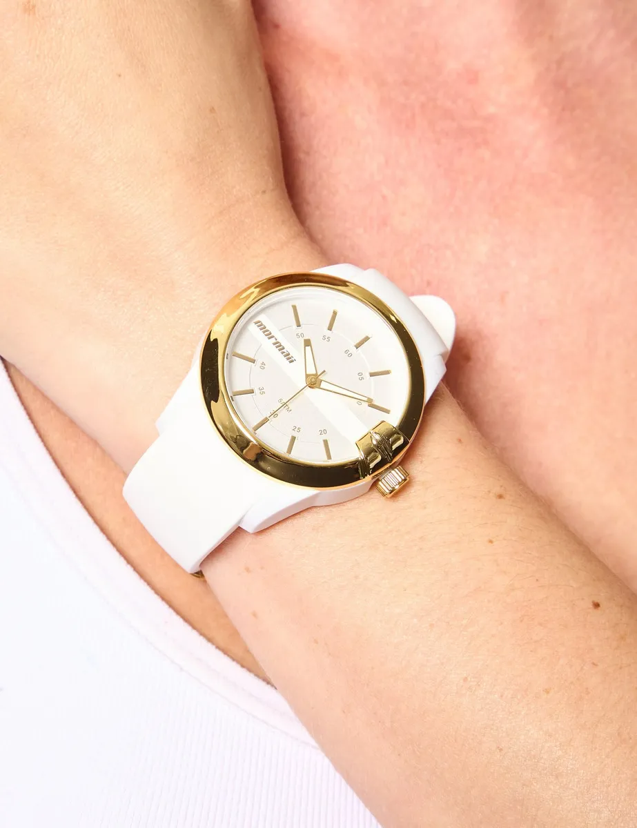 Relógio Feminino Analógico Casual Branco Mormaii Mopc21jag8b Cor do bisel Dourado