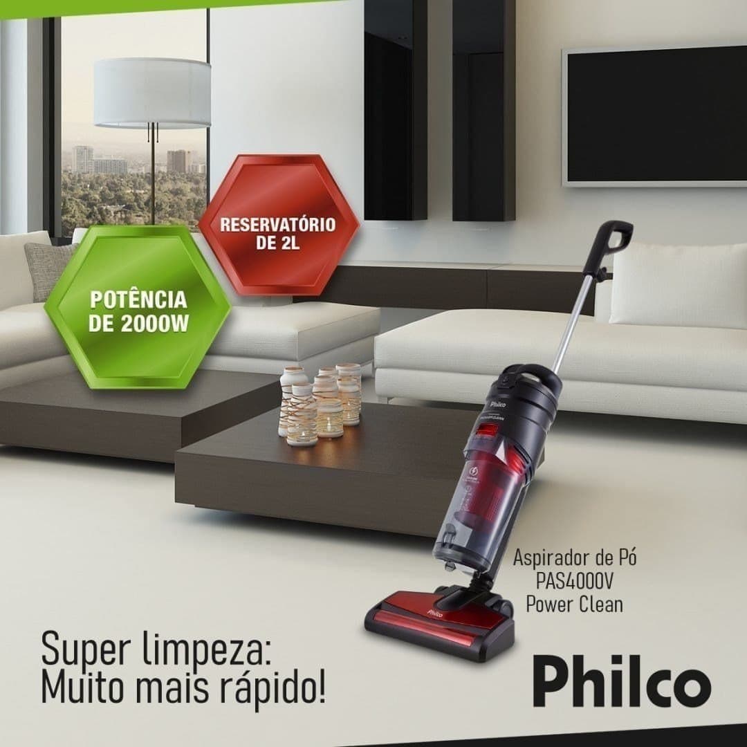 Aspirador de Pó Vertical Philco Power Clean PAS4000V 2000W – Preto/Vermelho
