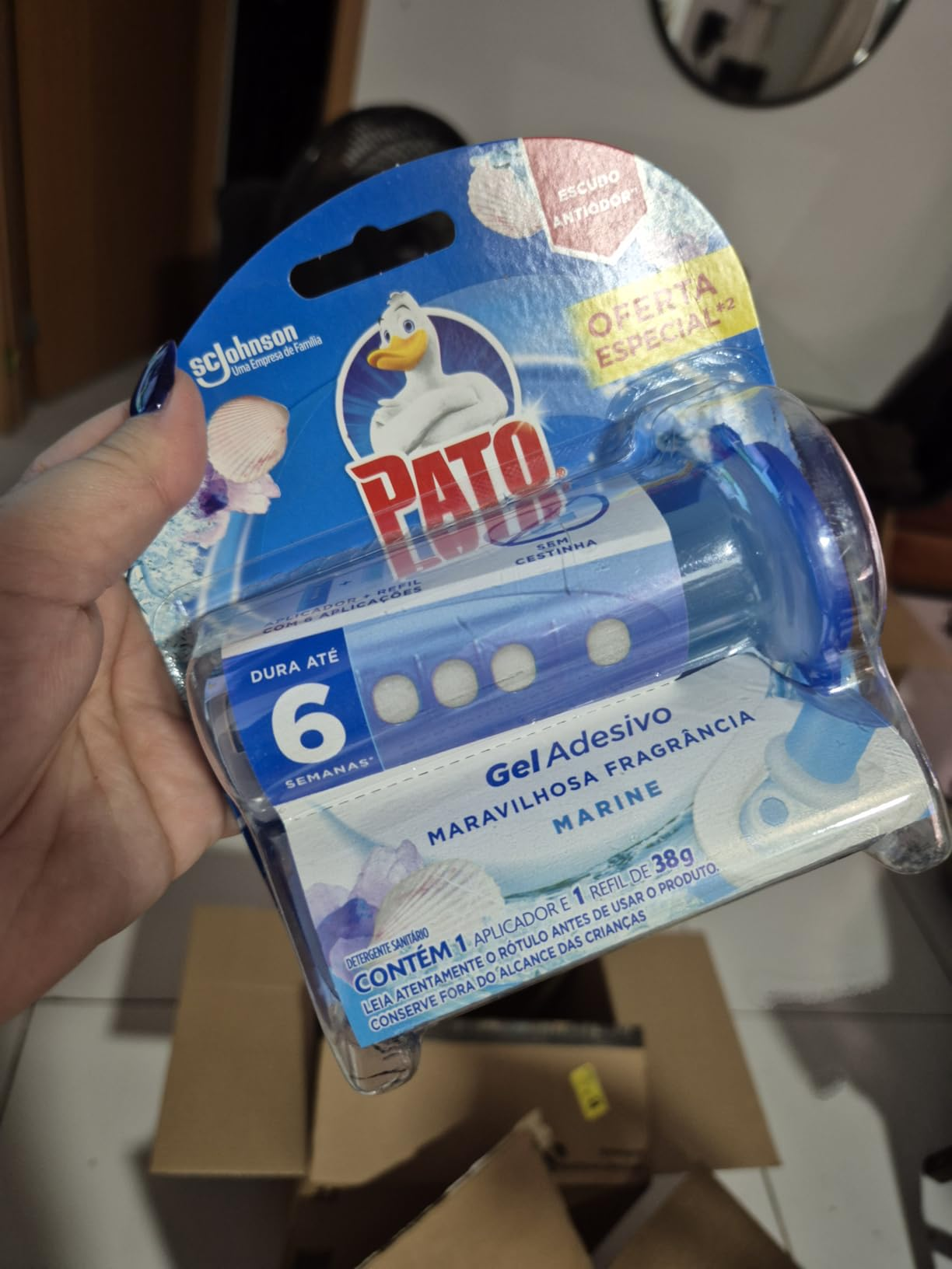 Pato Desodorizador Sanitário Gel Adesivo Lavanda, Limpeza Banheiro, Com Aplicador, 6 Discos