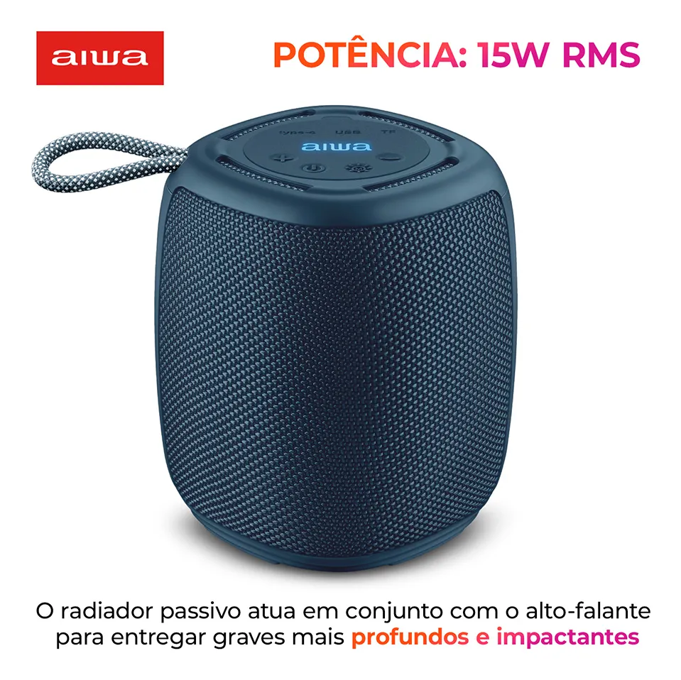Caixa de Som Speaker AIWA SP-03-BL 15W Bluetooth IPX4 RGB