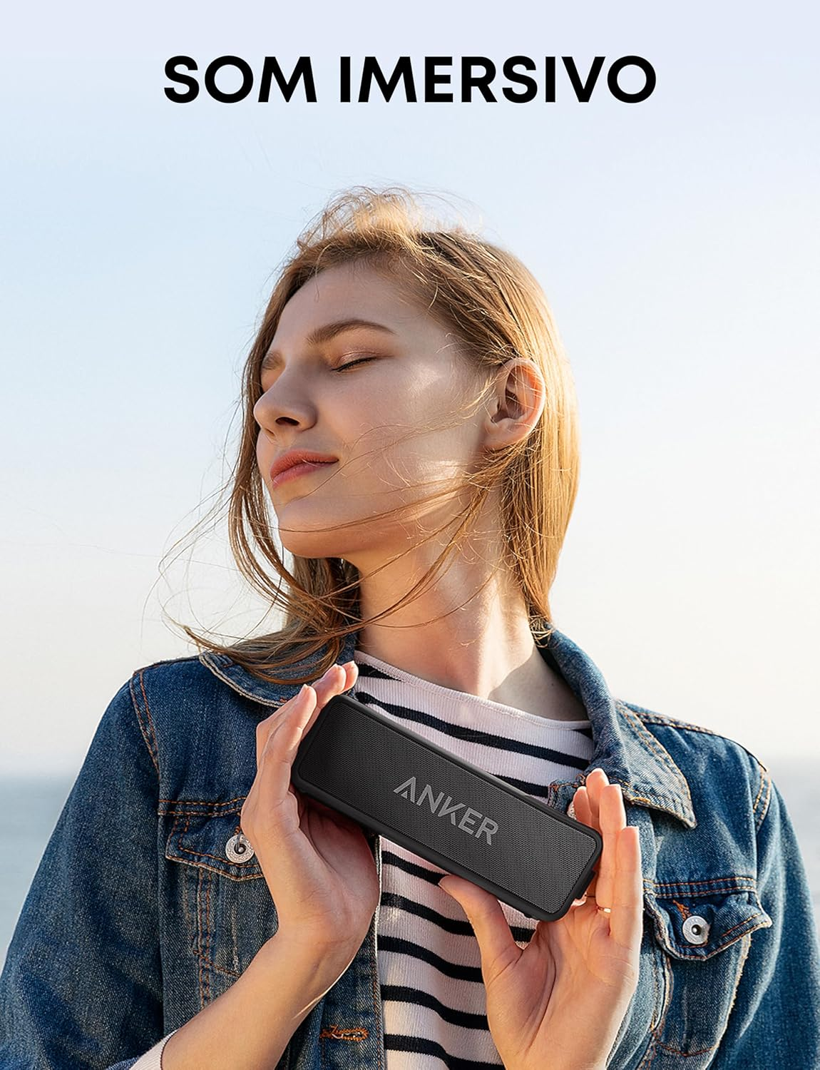 Anker soundcore 2 Caixa de Som Bluetooth Portátil com 12W de Som Estéreo, Bluetooth 5, BassUp, à Prova d'Água IPX7, 24 Horas de Reprodução, Emparelhamento Estéreo Sem Fio,