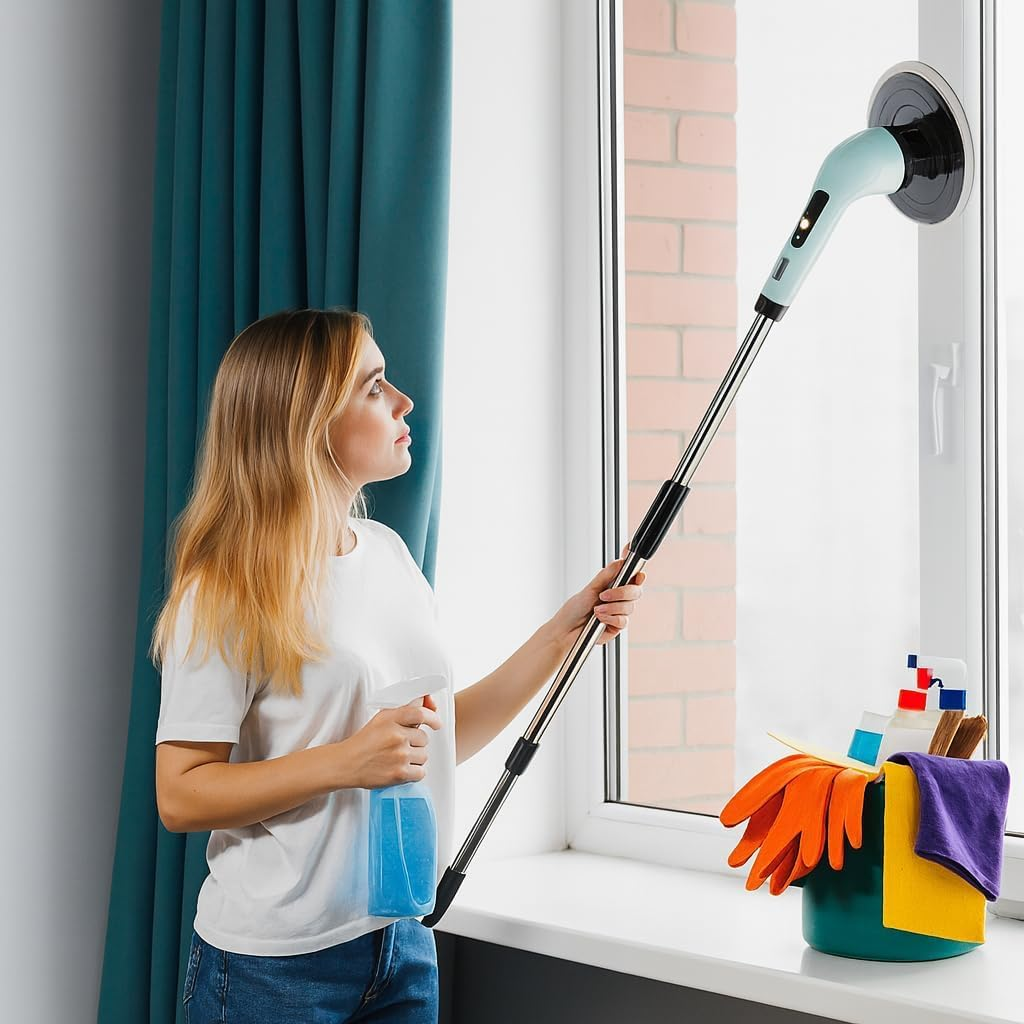 Esfregão Elétrico Profissional 9 em 1 Recarregável Mop 360º Sem Fio Potente Portátil Limpeza Pesada Banheiro Cozinha Piso Azulejo Janela Escova Multiuso Compacto Giratório Casa Premium Ajustavel