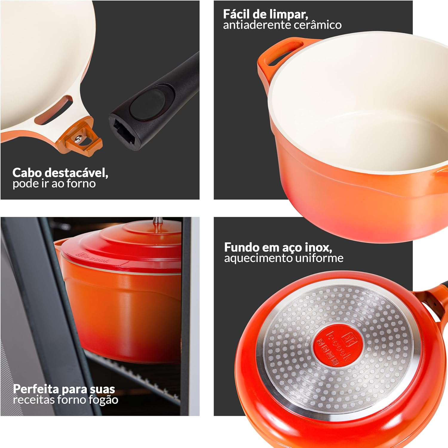 LE COOK Caçarola Baixa 24cm Cerâmica Indução Antiaderente Premium – Alumínio de Alta Densidade, Revestimento Saudável Livre de PFOA