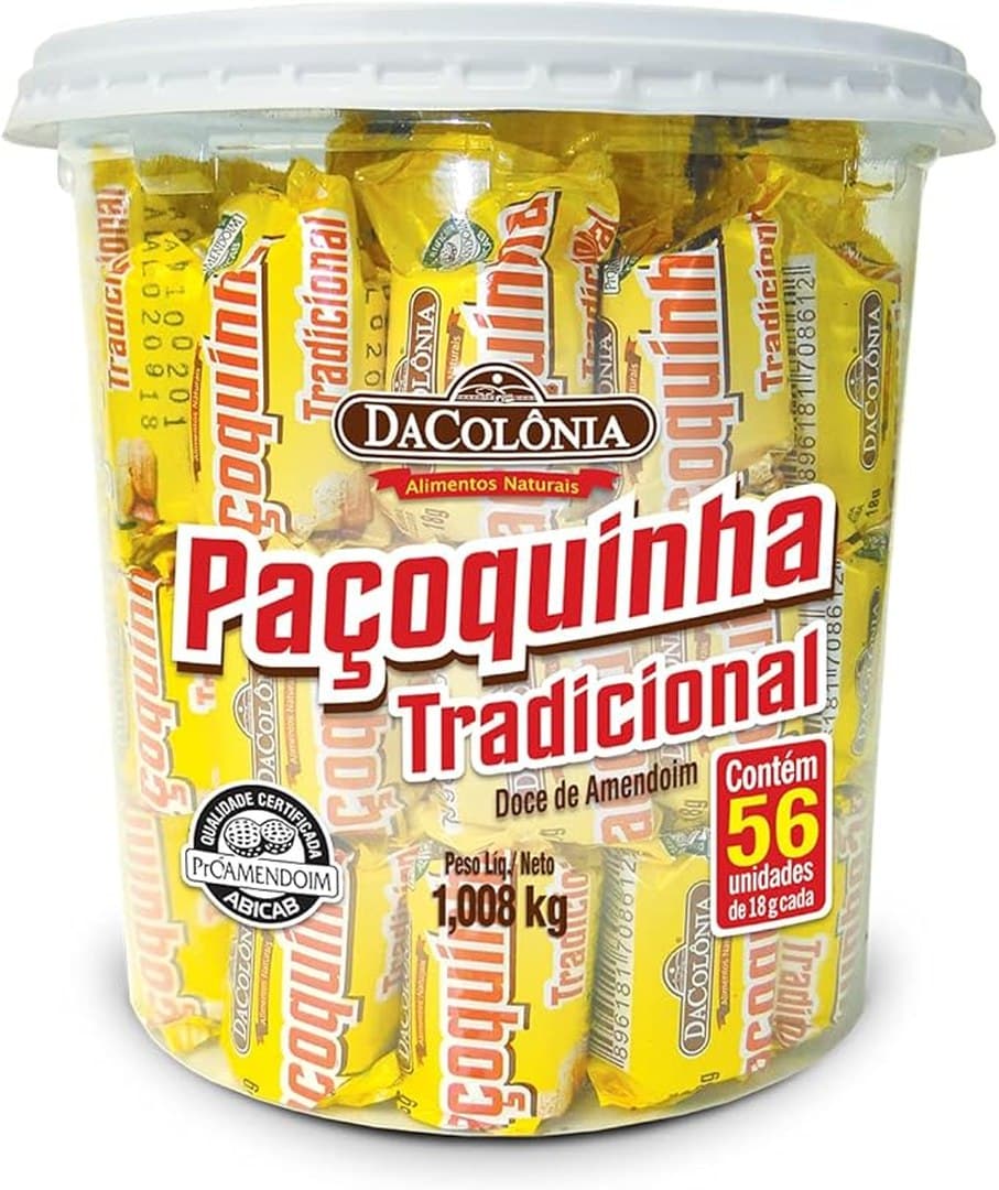 Da Colonia Paçoca Rolha C/ Açucar Mascavo Pote C/56 Und Dacolonia