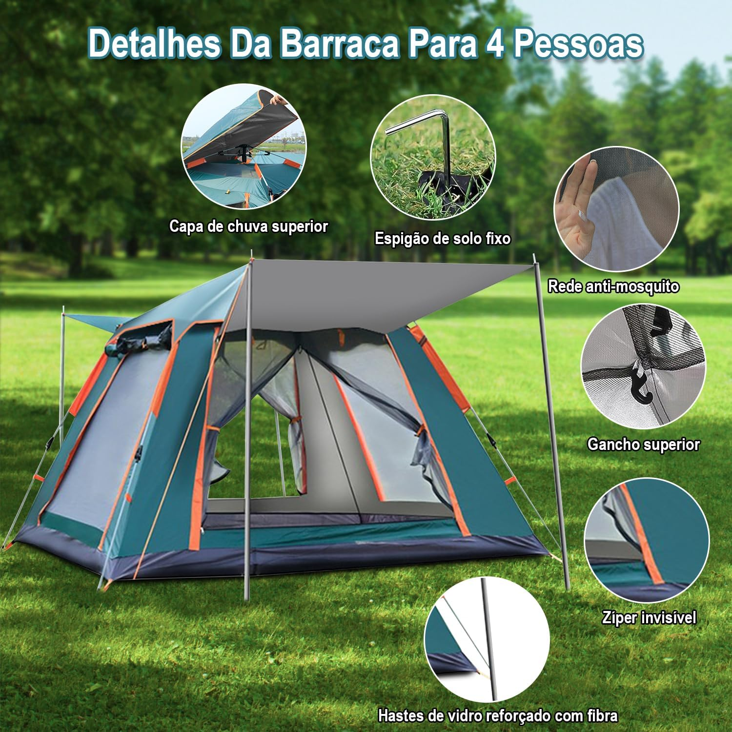 Barraca de Camping Para 2-3 Pessoas, Barraca de Praia, Totalmente Automático Fácil de Monta, de Proteção Solar de Proteção Chuva e Vento Pode Acomodar Pequena Família, Amantes