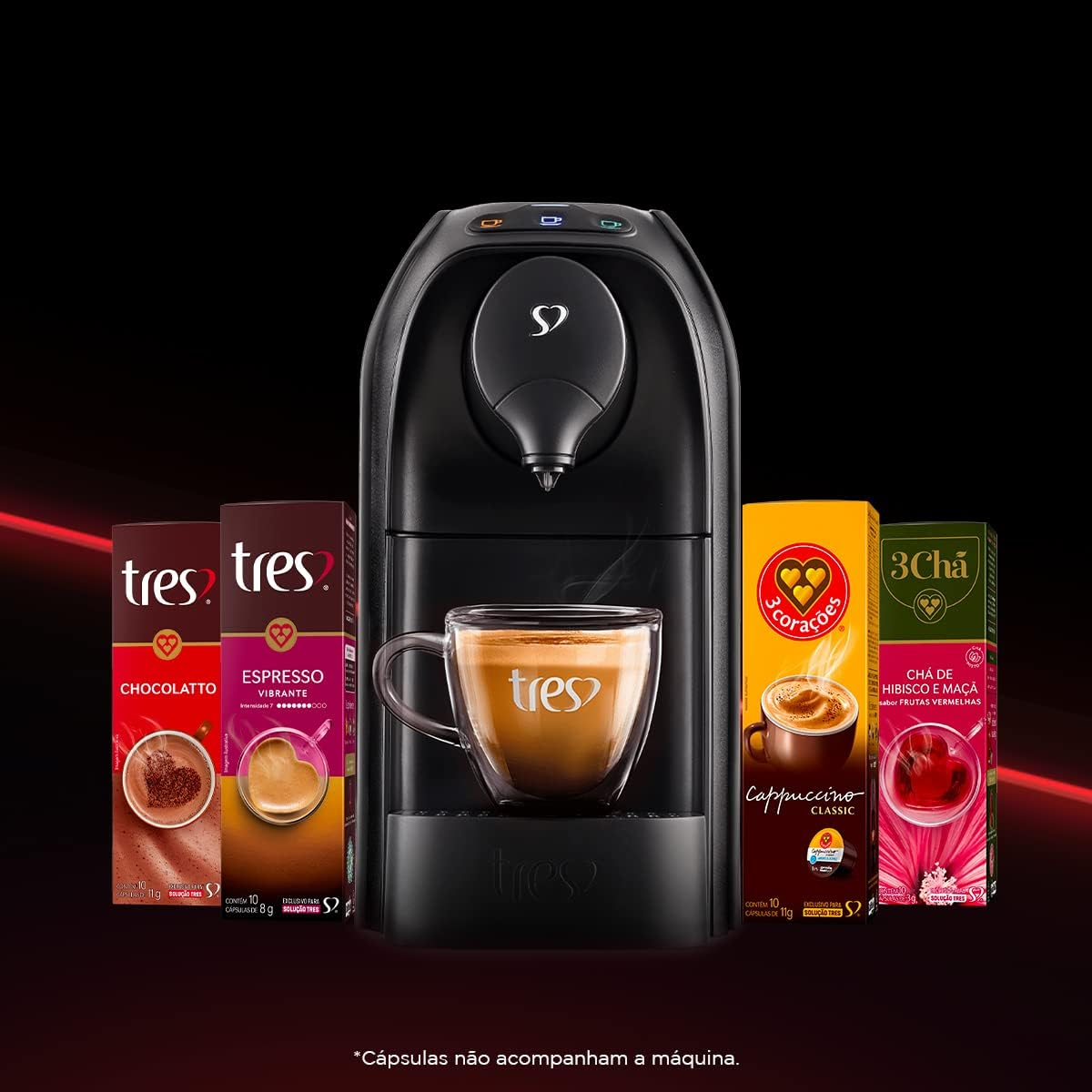 3 Corações TRES Cafeteira Espresso e Multibebida Passione Preta - 220V