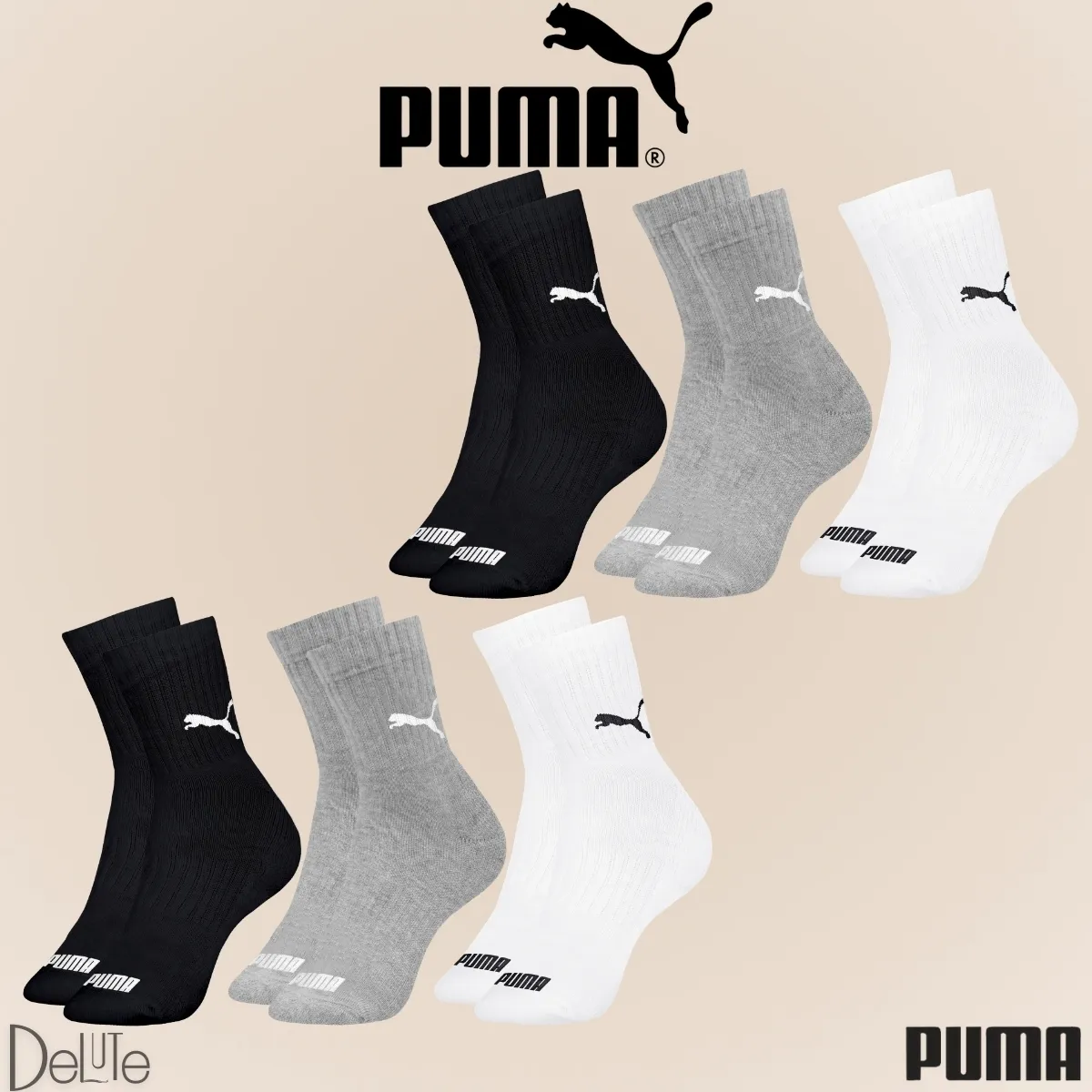 Kit 6 Pares De Meias Puma Cano Médio Sport Original