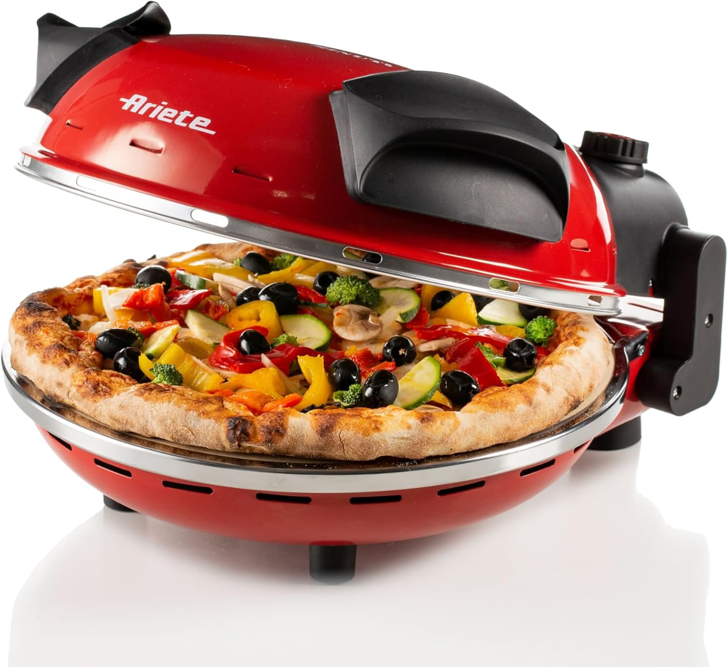 Ariete 909, Forno de Pizza Elétrico com Pedra Refratária antiadrente - Pizza em 4 minutos - Temperatura máxima 400° - 1200 Wats - Timer 30' - Vermelho - 220V