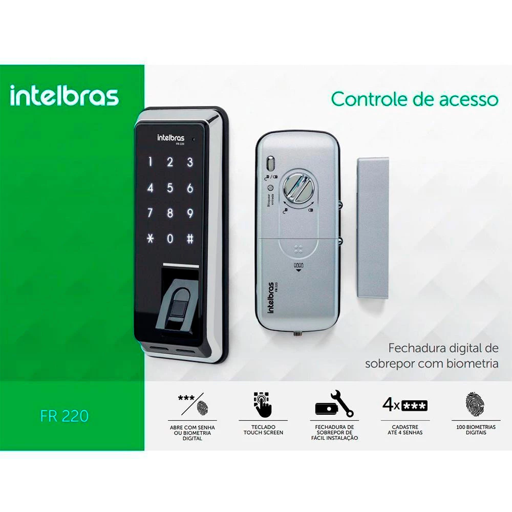 FECHADURA DIGITAL FR 220 INTELBRAS C/ BIOMETRIA, TOUCH