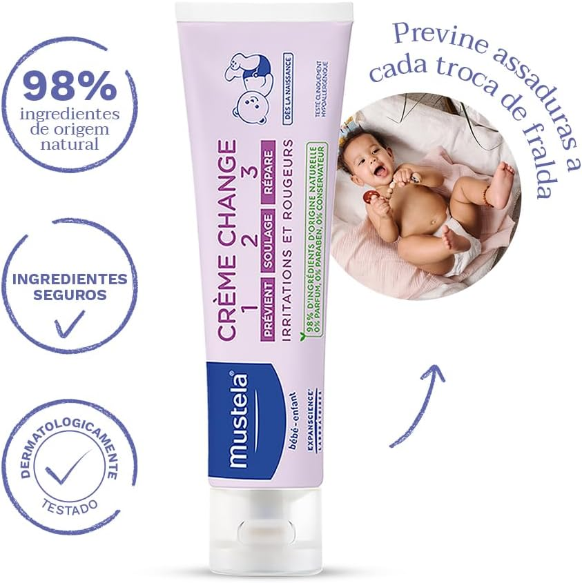 Mustela Creme Preventivo De Assaduras Vitaminado 1>2>3 108g - Pomada Antiassaduras Para Bebês Com Tripla Ação - 98% De Ingredientes De Origem Natural