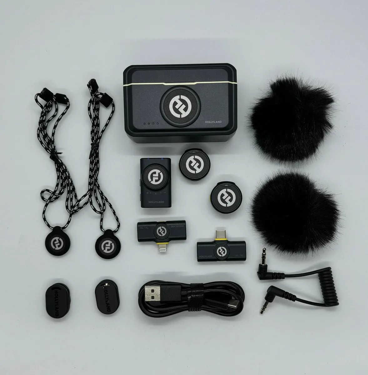 Microfone Hollyland Lark M2 Duo Combo Duplo Para 2 Pessoas USB-C, Lightning e Camera preto