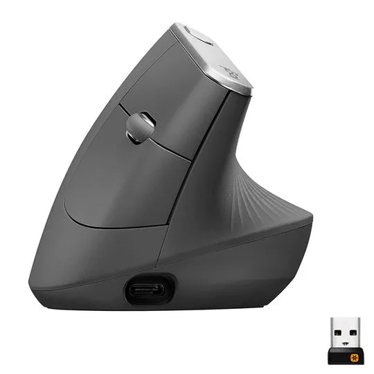 Mouse sem fio Logitech MX Vertical Ergonômico para Redução de Tensão Muscular, USB Unifying/Bluetooth, Recarregável