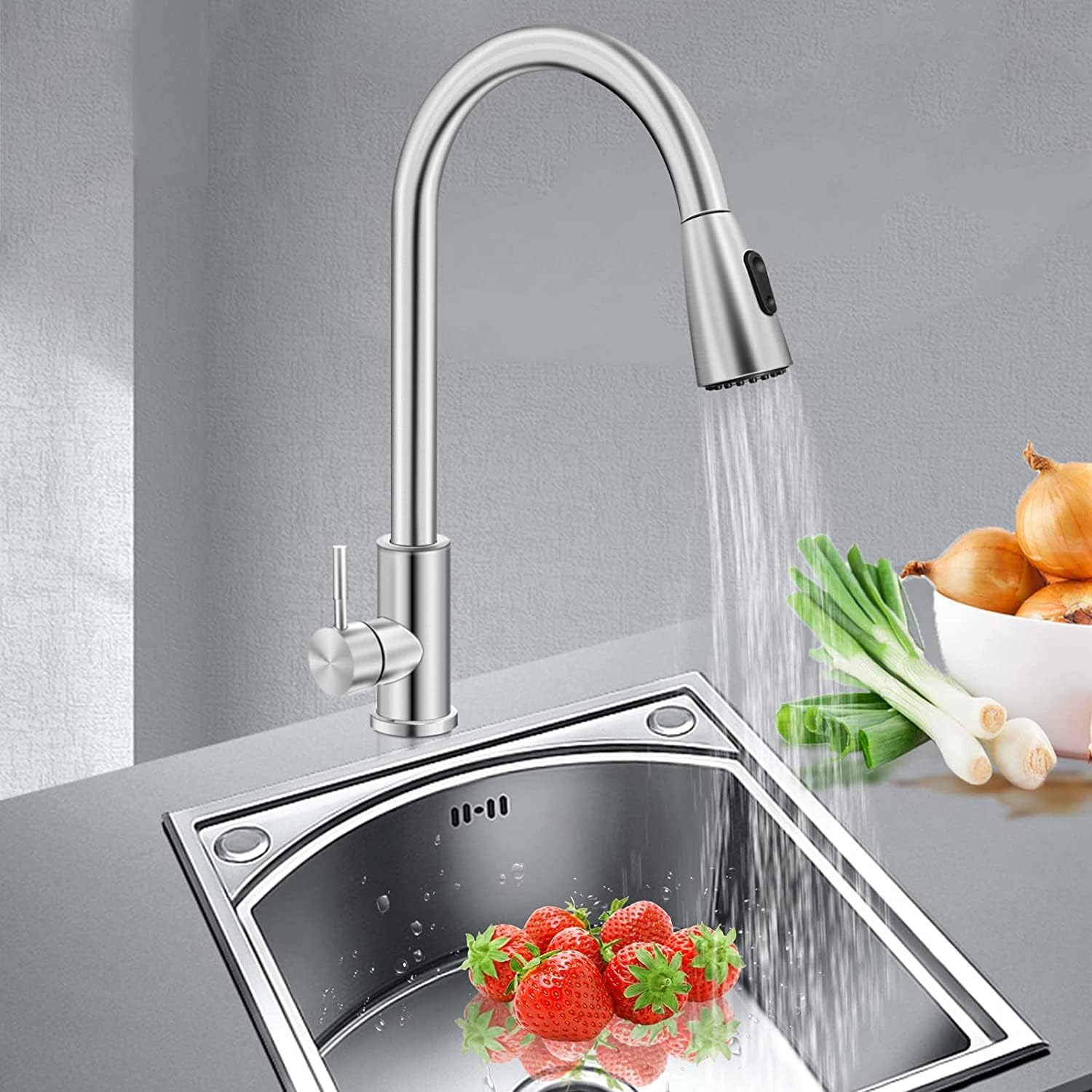 YESOP Torneira Cozinha Gourmet Misturador Monocomando Extensível Aço Escovado