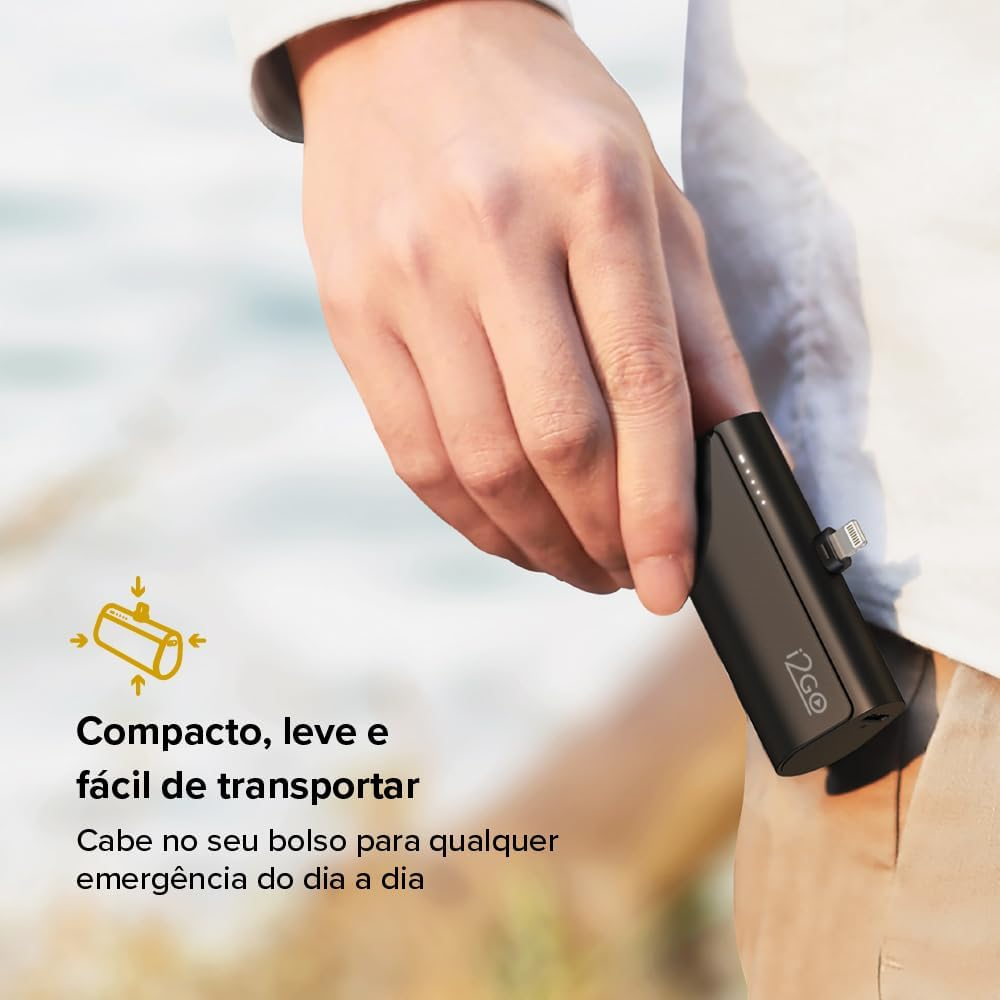 I2GO, Carregador Portátil (Power Bank), Pocket, 5000mAh, Não Necessita Cabos, Modelo Lightning
