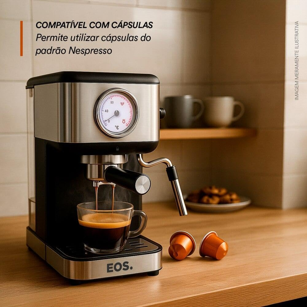 Cafeteira Espresso Eos 2 em 1 Italiana com 20 Bar de Pressão Inox Ecf06ec 110v
