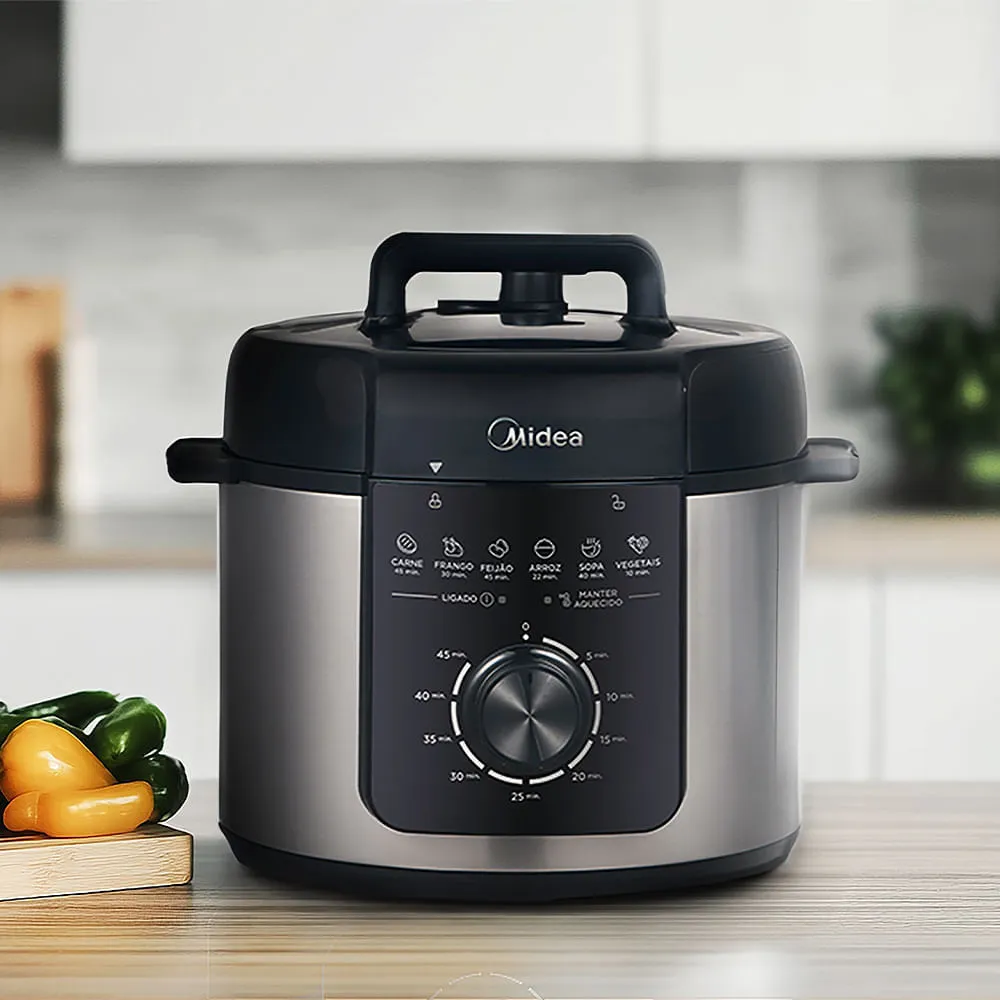 Panela De Pressão Mecânica Preta E Inox 4l Midea Cor Cinza
