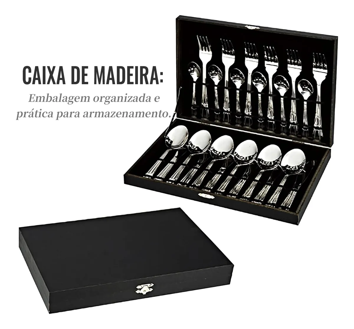 Kit 24 Faqueiro Prateada Talheres Luxo Premium Com Maleta Prateado