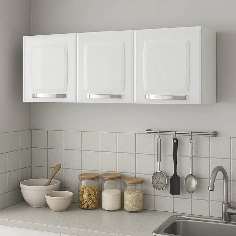 Armário aéreo de cozinha cor branco 3 portas Rose Itatiaia