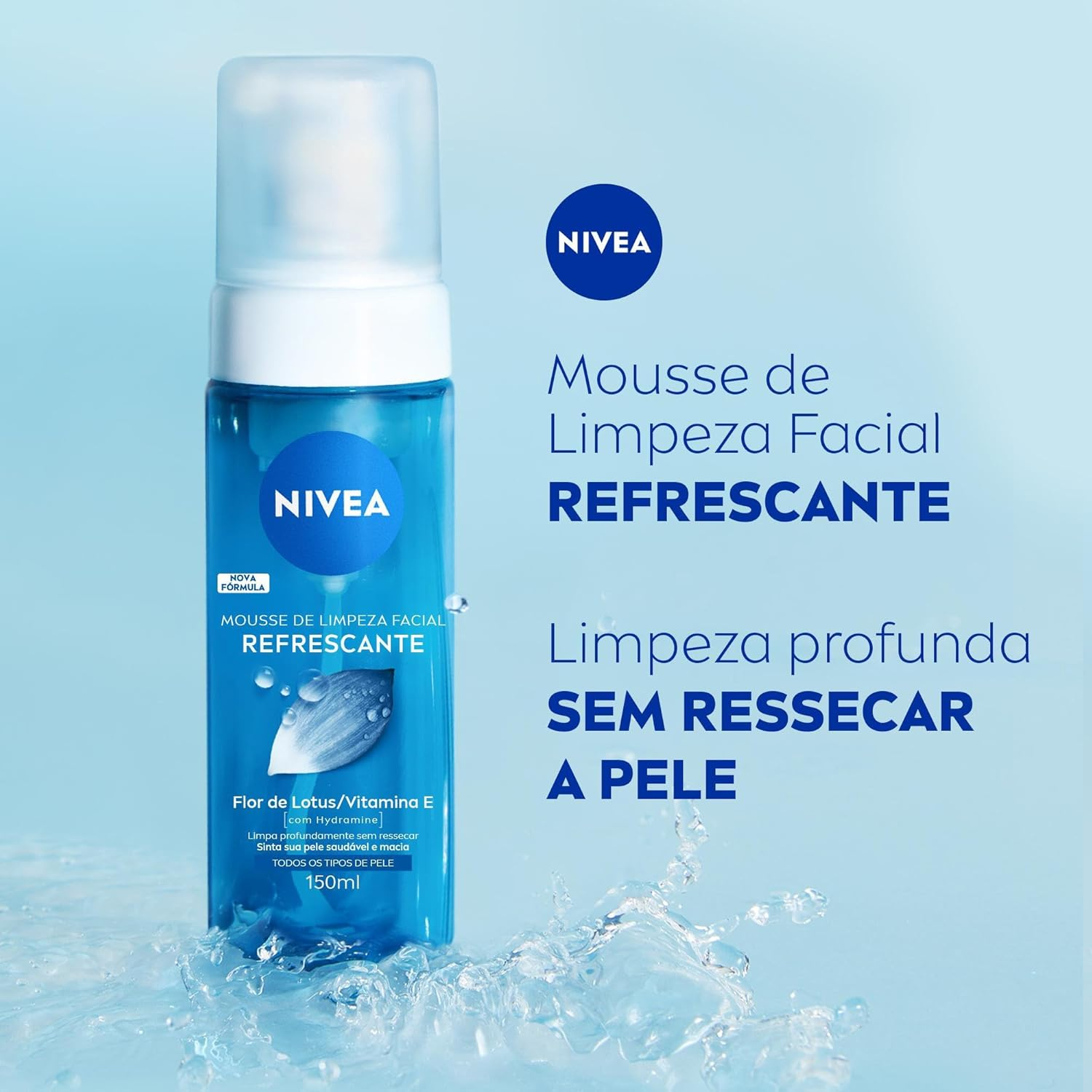 NIVEA Mousse de Limpeza Facial Refrescante 150ml, Limpa Profundamente, Remove Impurezas, Pele Macia, Uso Diário