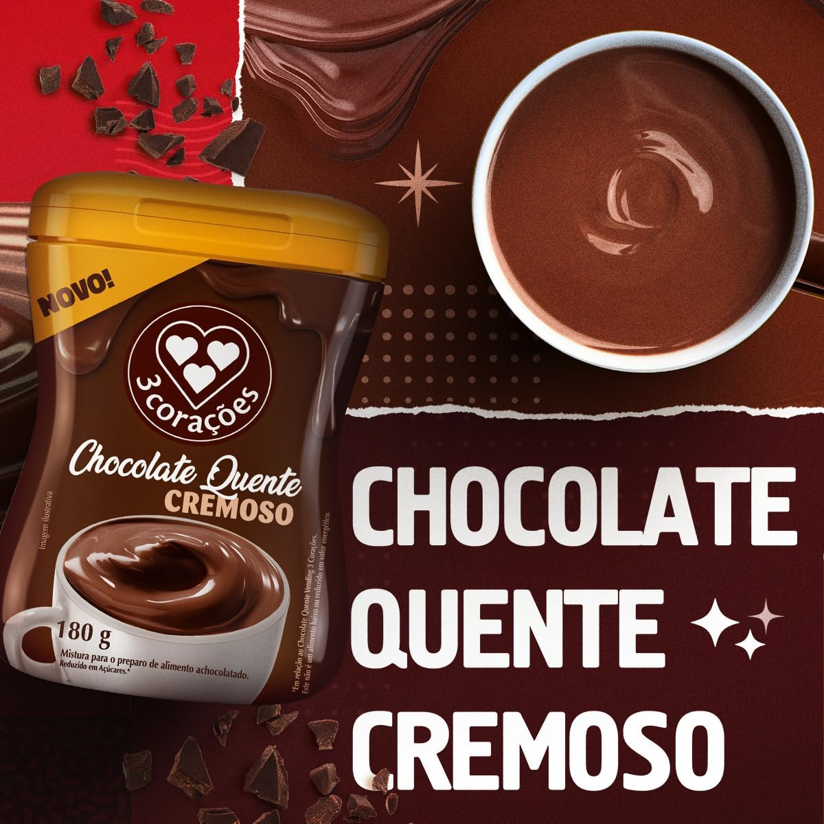 3 Corações Chocolate Quente Cremoso, 180g, (Min. 2Un.)