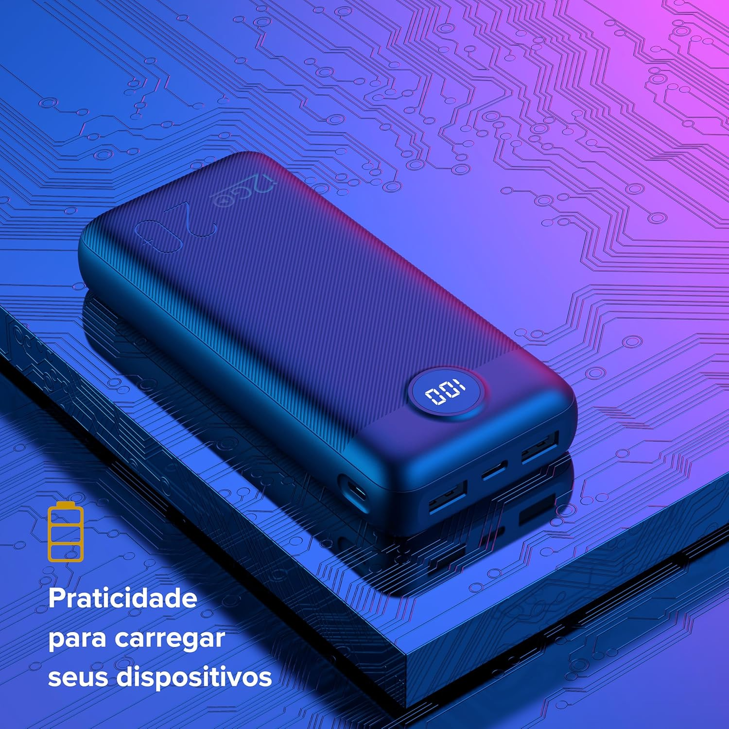 I2GO, Carregador Portátil (Power Bank) Ultra Rápido 20000mAh, Power Delivery 20W, 2 Saídas USB   1 Saída/Entrada USB-C, Preto, i2GO PRO