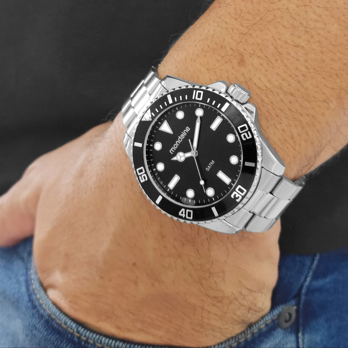 Relógio Prata Masculino Mondiane 32549g0mvne1 Cor da correia Prateado Cor do fundo Preto