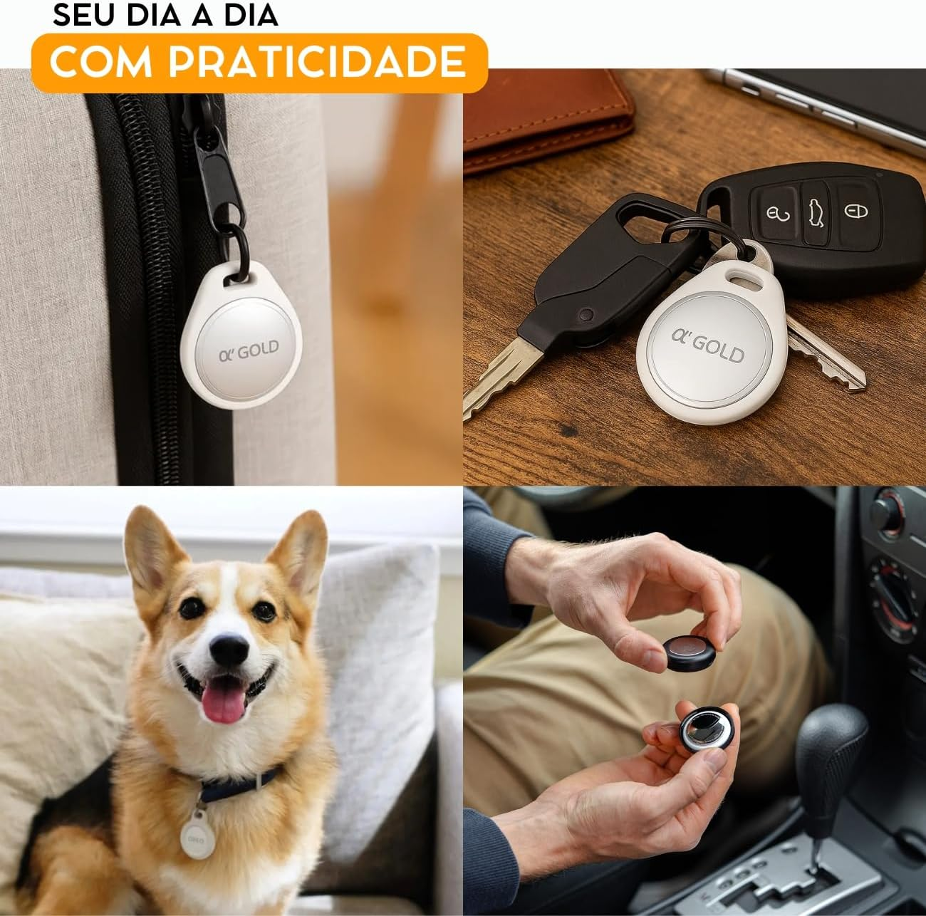 Tag Rastreador GPS Compatível com Iphone iOS (App Buscar) com Alarme Localizador Sonoro Air Bateria Duradoura, Localiza Chaves, Malas, Crianças, Pets