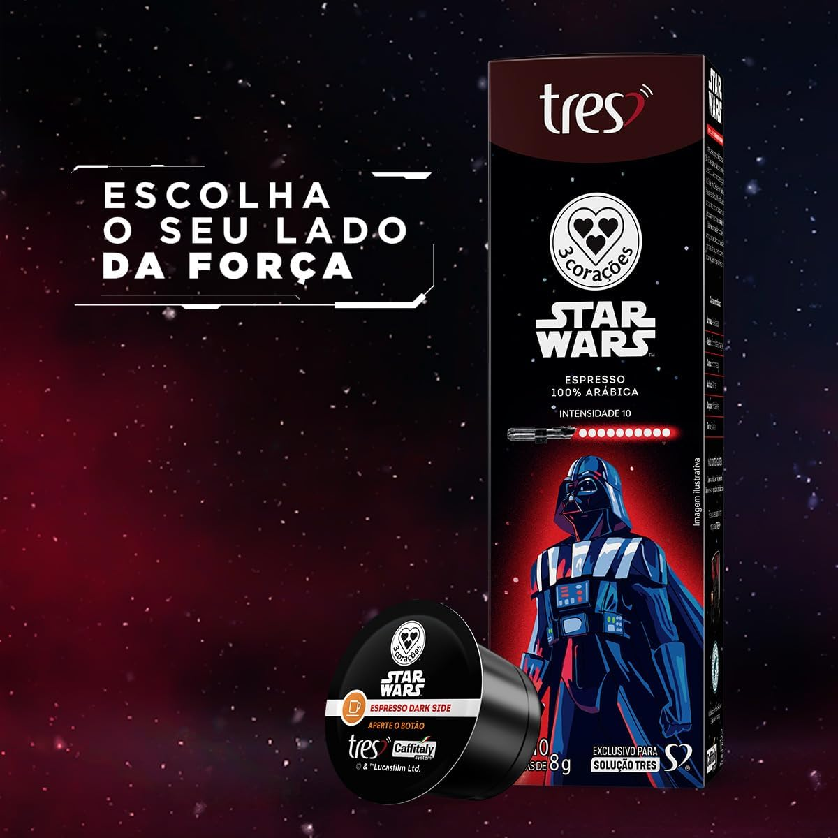 3 Corações Cápsula Café Espresso Star Wars Darth Vader - 10 unidades