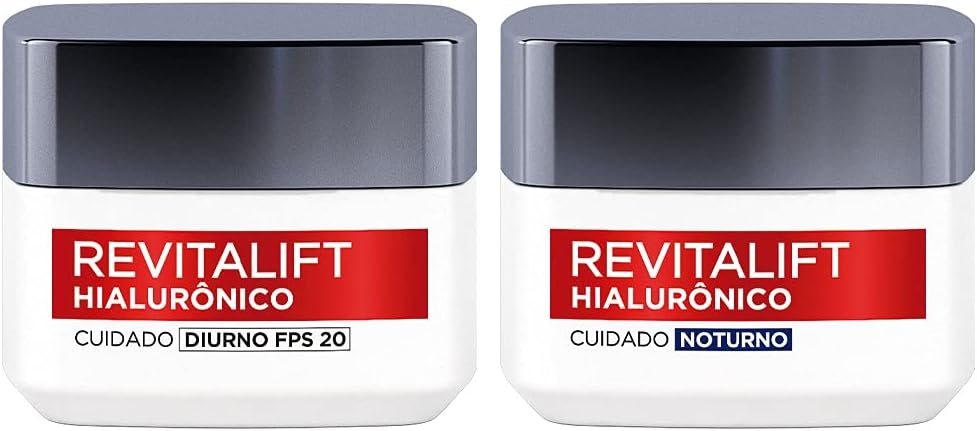 Kit de Skincare L'Oréal Paris Revitalift Hialurônico Creme Diurno FPS 20   Creme Noturno, Tratamento Antirrugas Preenchedor com Ácido Hialurônico Puro 49g