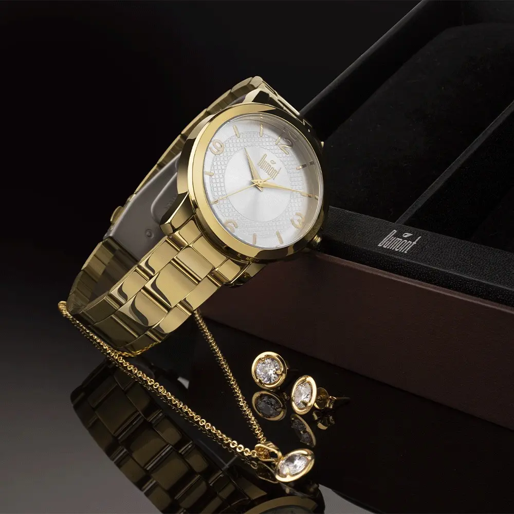 Relógio com Semijoia Dumont Kit DUPC21JAL/K4B Cor Dourado