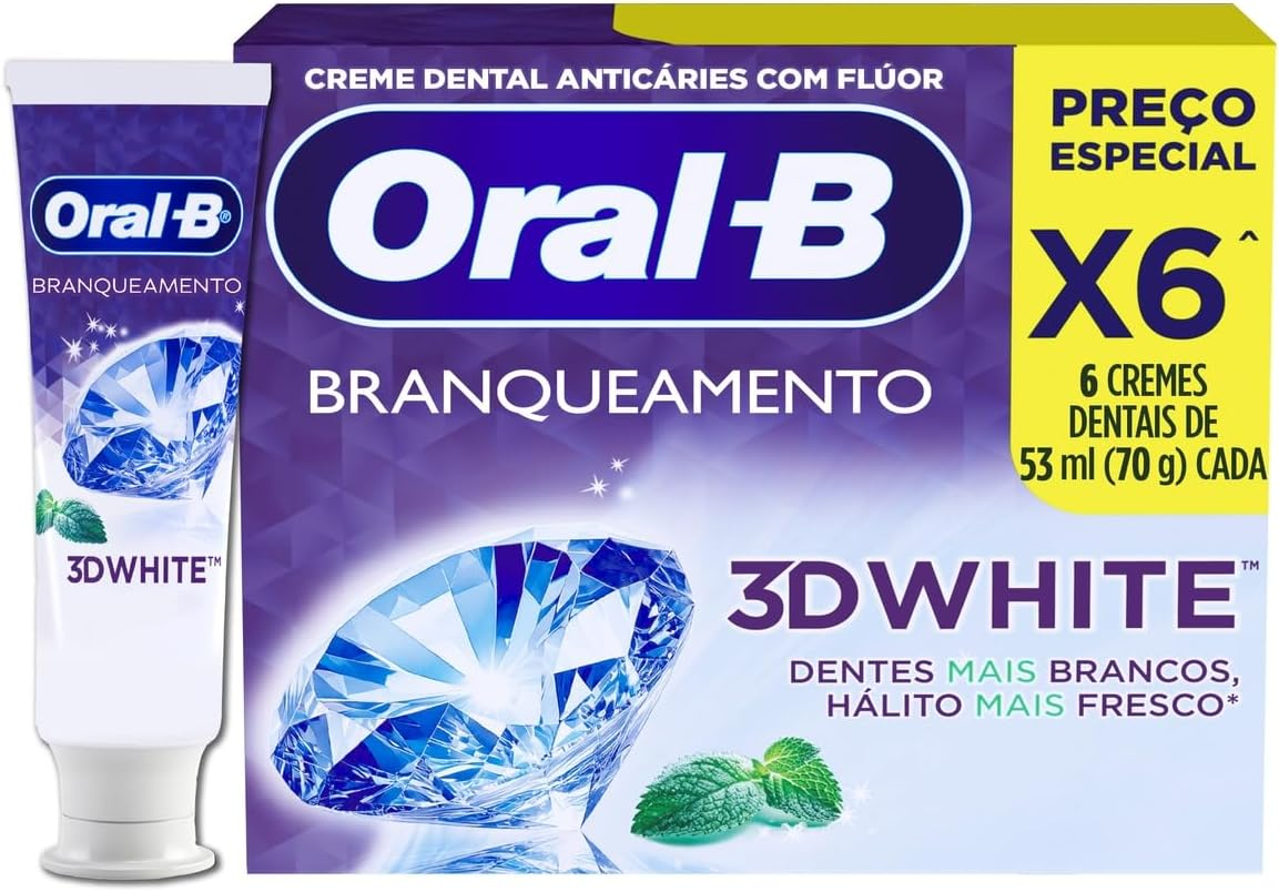 Oral-B Pasta de Dente 3D White Brilliant Fresh Micropartículas Branqueadoras 53 ml, 6 Unidades