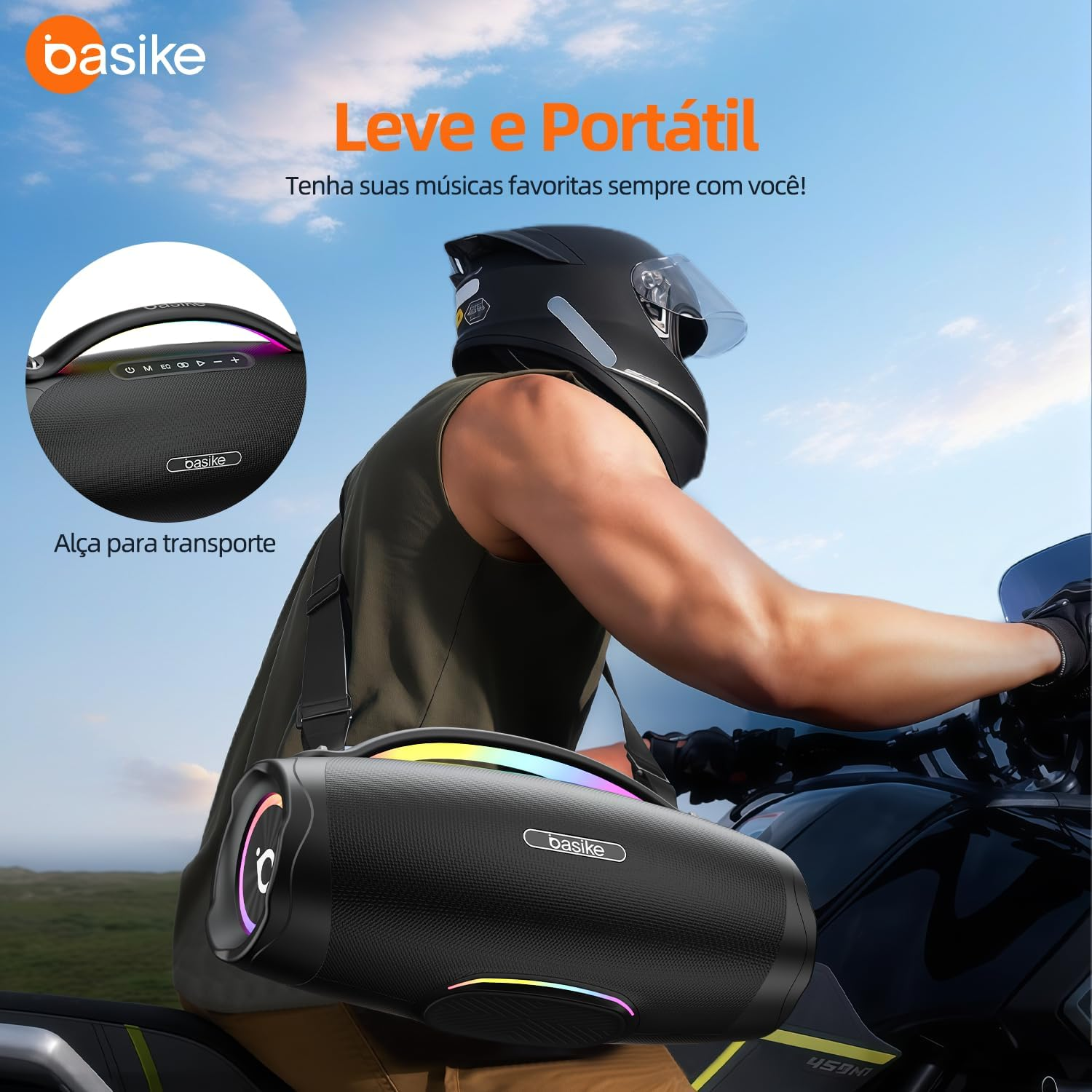 Caixa de Som Bluetooth Portátil 100W, Basike Boombox V98 